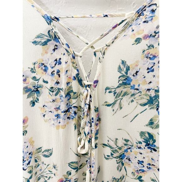 Torrid Women's Cream Floral Print Gauze V Neck Corset Tie Back Gauze Bell Sleeve - Picture 6 of 12